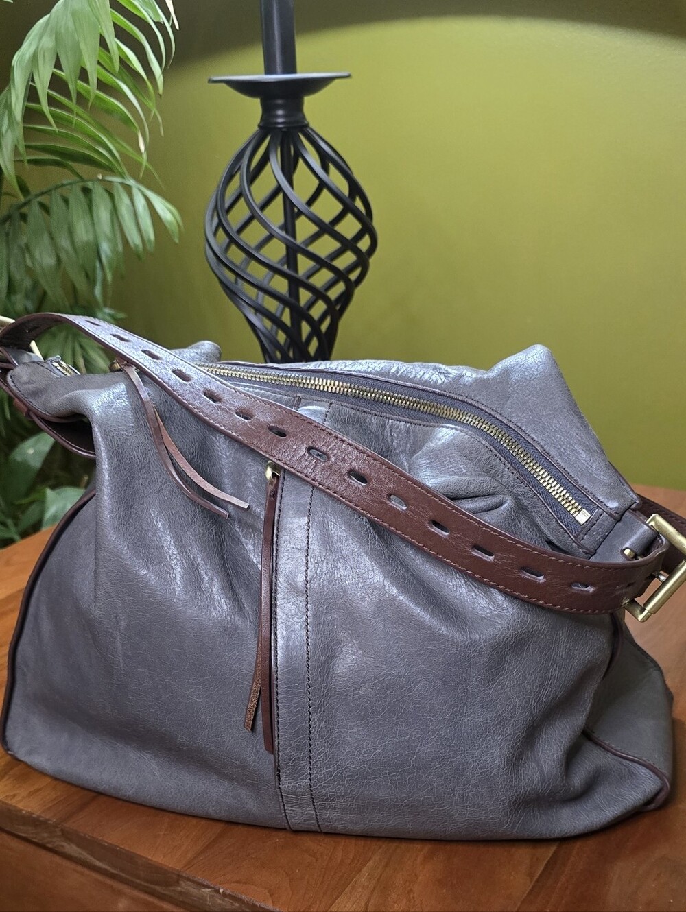 HOBO International Marley Gray Leather Shoulder Bag